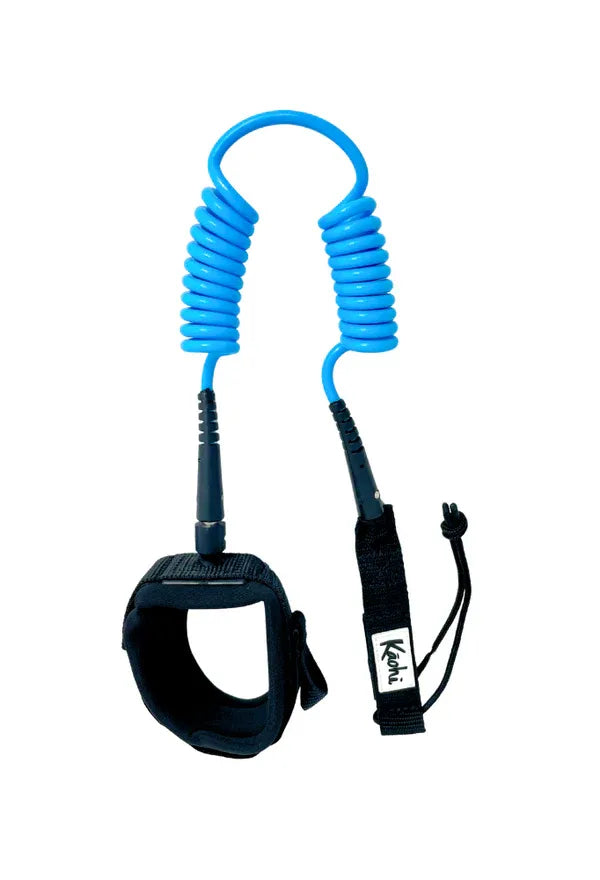 Kāohi Board Leash - Double Coil / 6'x5.5mm / Ankle Cuff / Blue