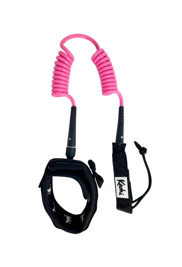 Kāohi Board Leash - Double Coil / 6'x5.5mm / Ankle Cuff / Pink