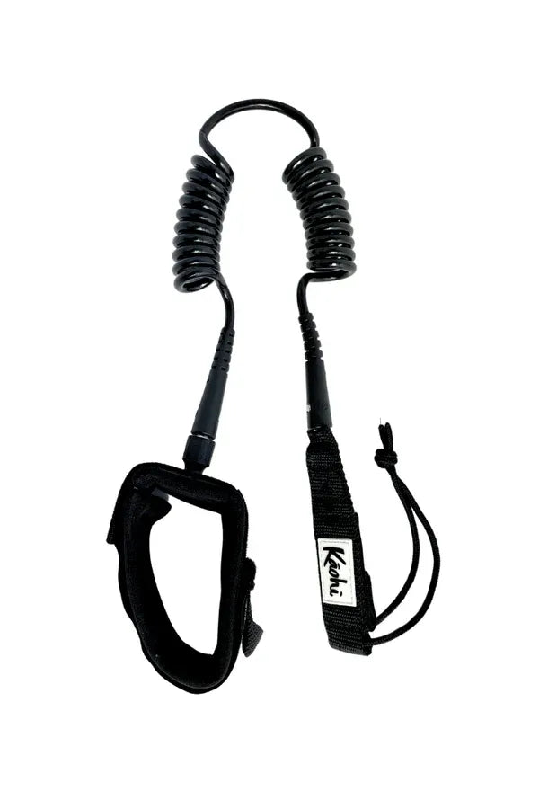 Kāohi Board Leash - Double Coil / 6'x5.5mm / Ankle Cuff / Black
