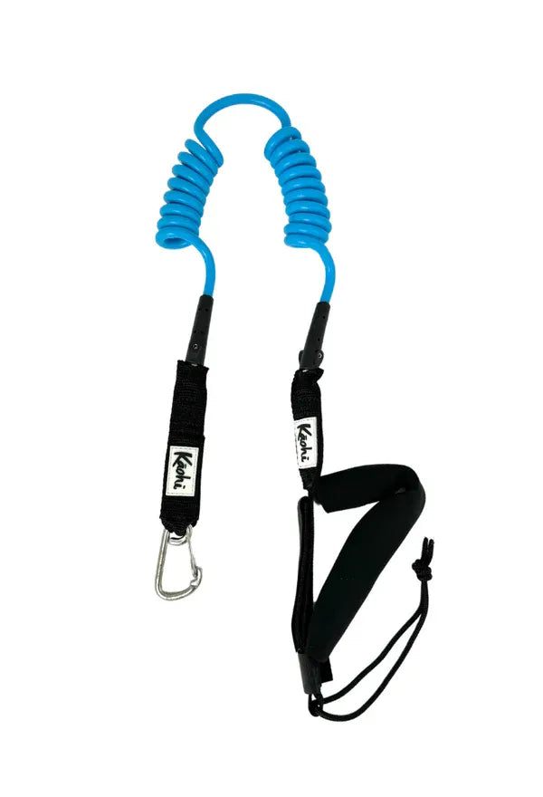 Kāohi Harness & Belt Leash / Double Coil / 6'x8mm / Carabiner / Blue